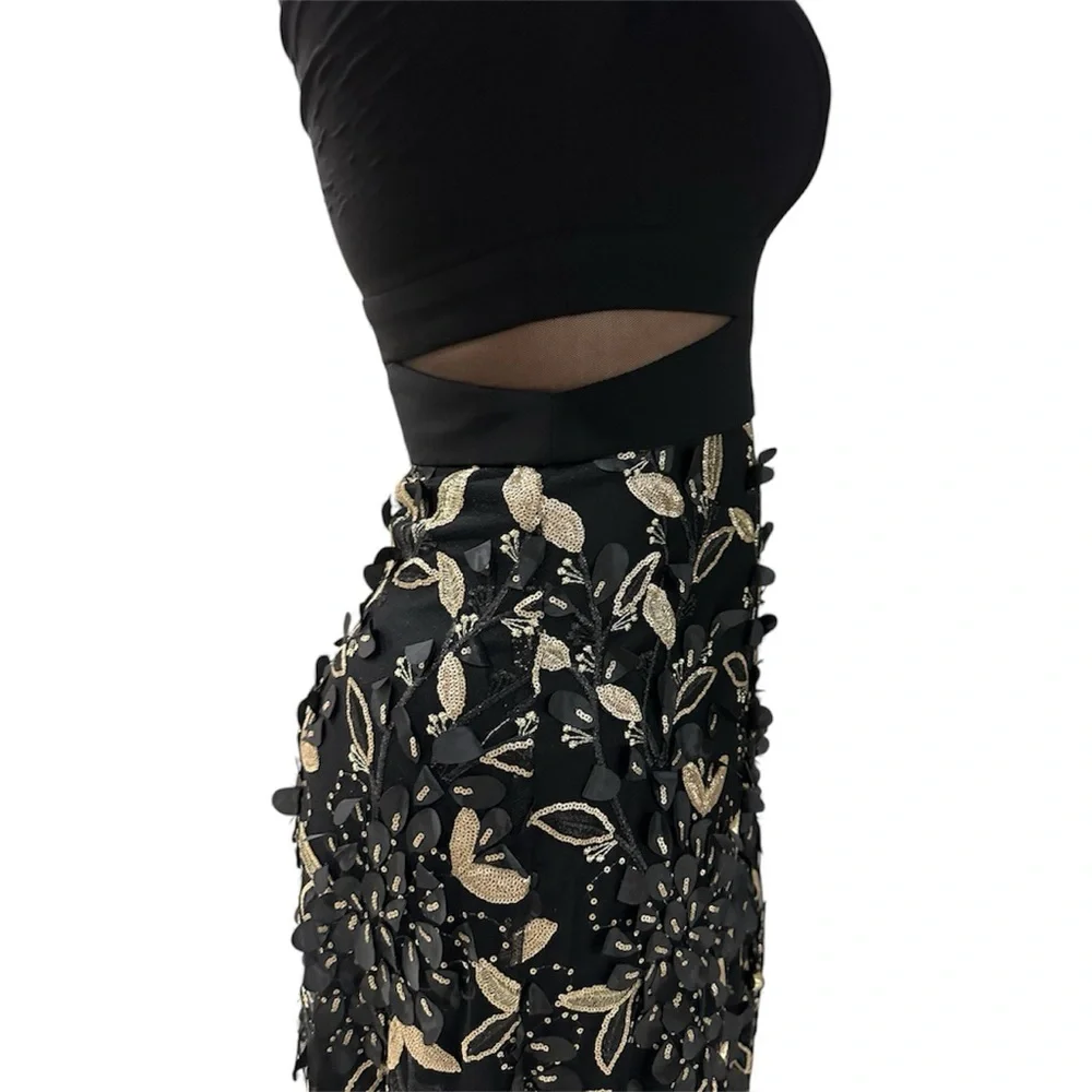 Xscape Black and gold 3D Floral Long Sleeve Gown - Picture 4 of 4
